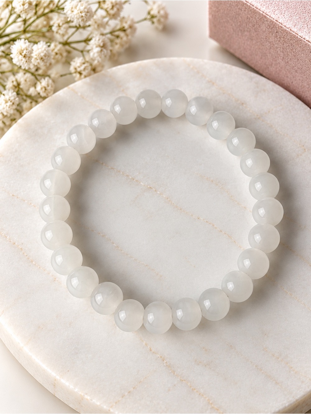Elegant White Beaded Stretch Bracelet - Women Jewelry